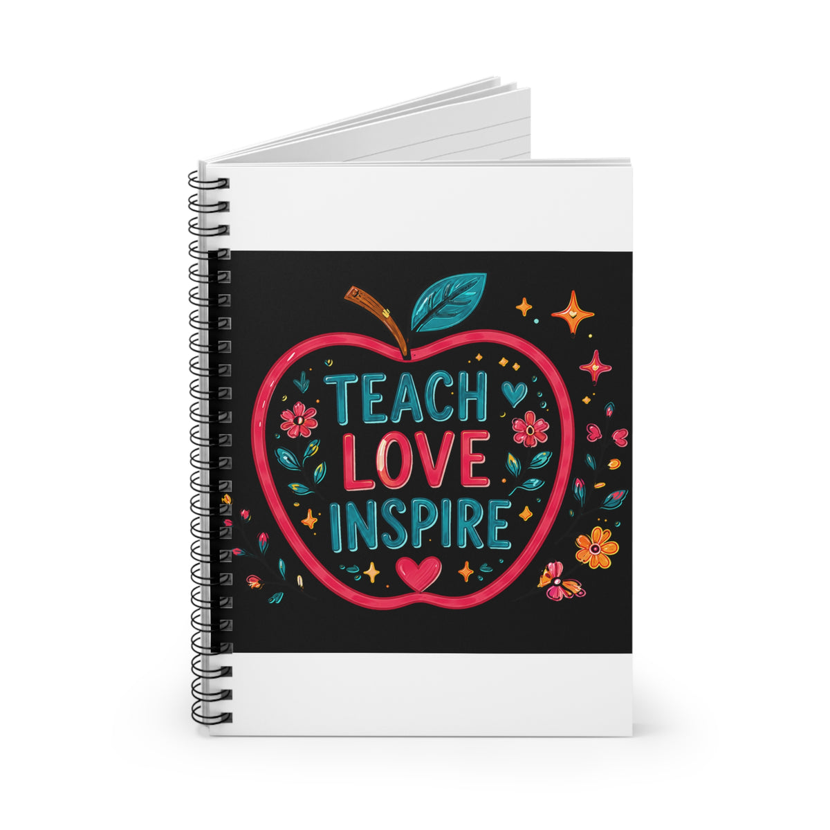 Teach Love Inspire Spiral Notebook — Teacher Apple Gift, Floral School Journal
