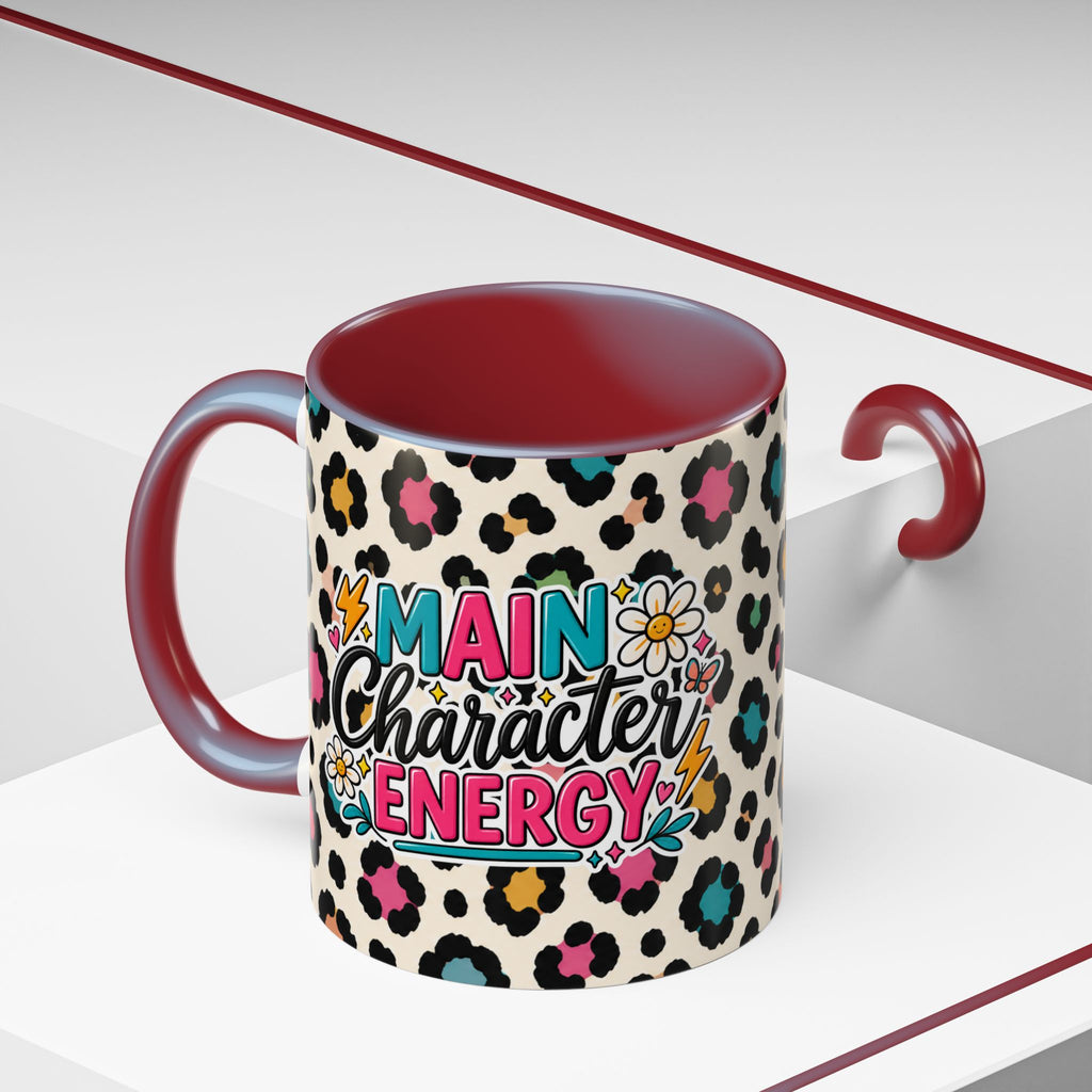 Leopard Print Accent Coffee Mug – Colorful Floral 'Teacher Energy' Design (11/15oz)