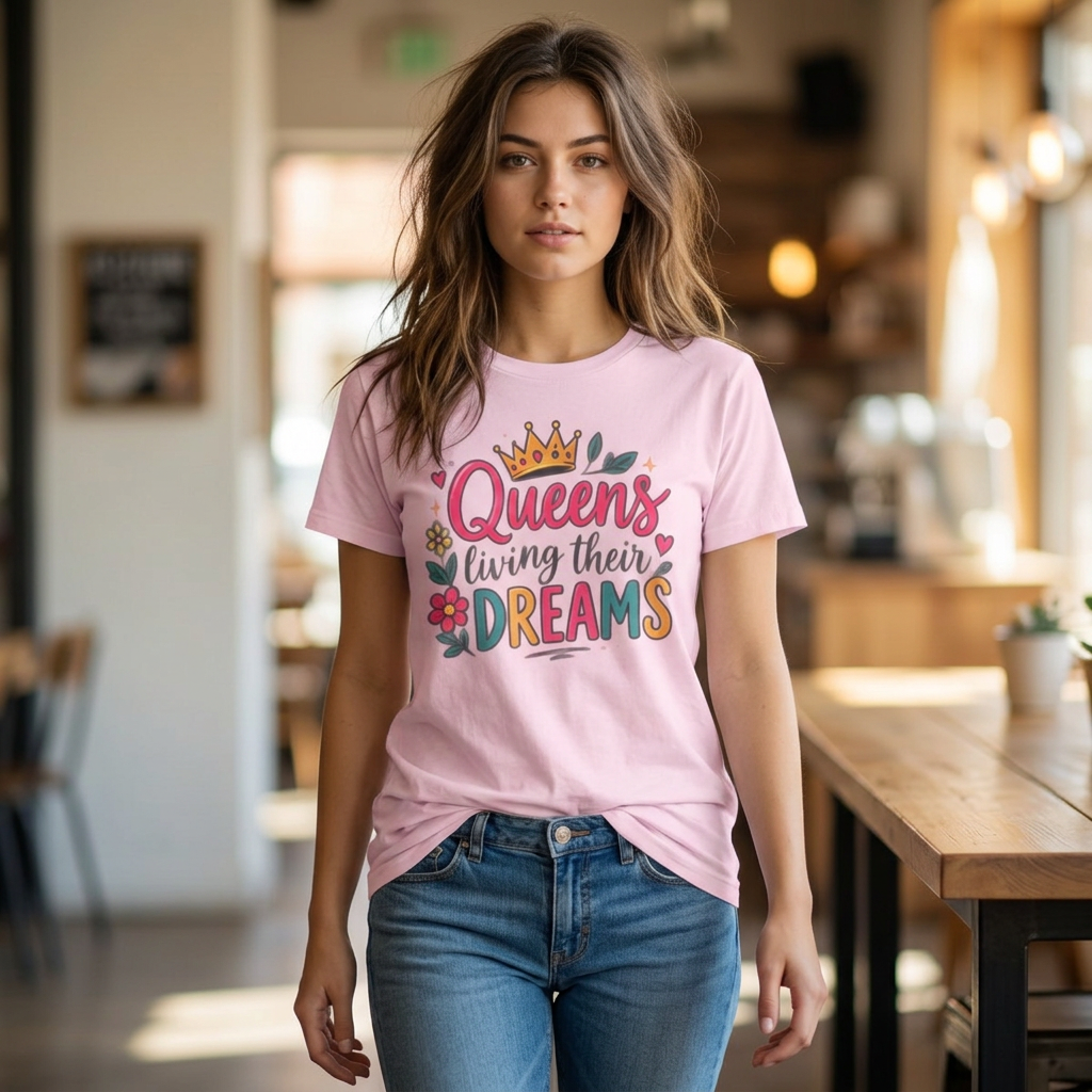 T-Shirt — "Queens Living Their Dreams" Crown Graphic Inspirational Tee