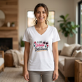 Women's V-Neck Tee — “A Little Dehlulu, A Lot Determined” Floral Graphic