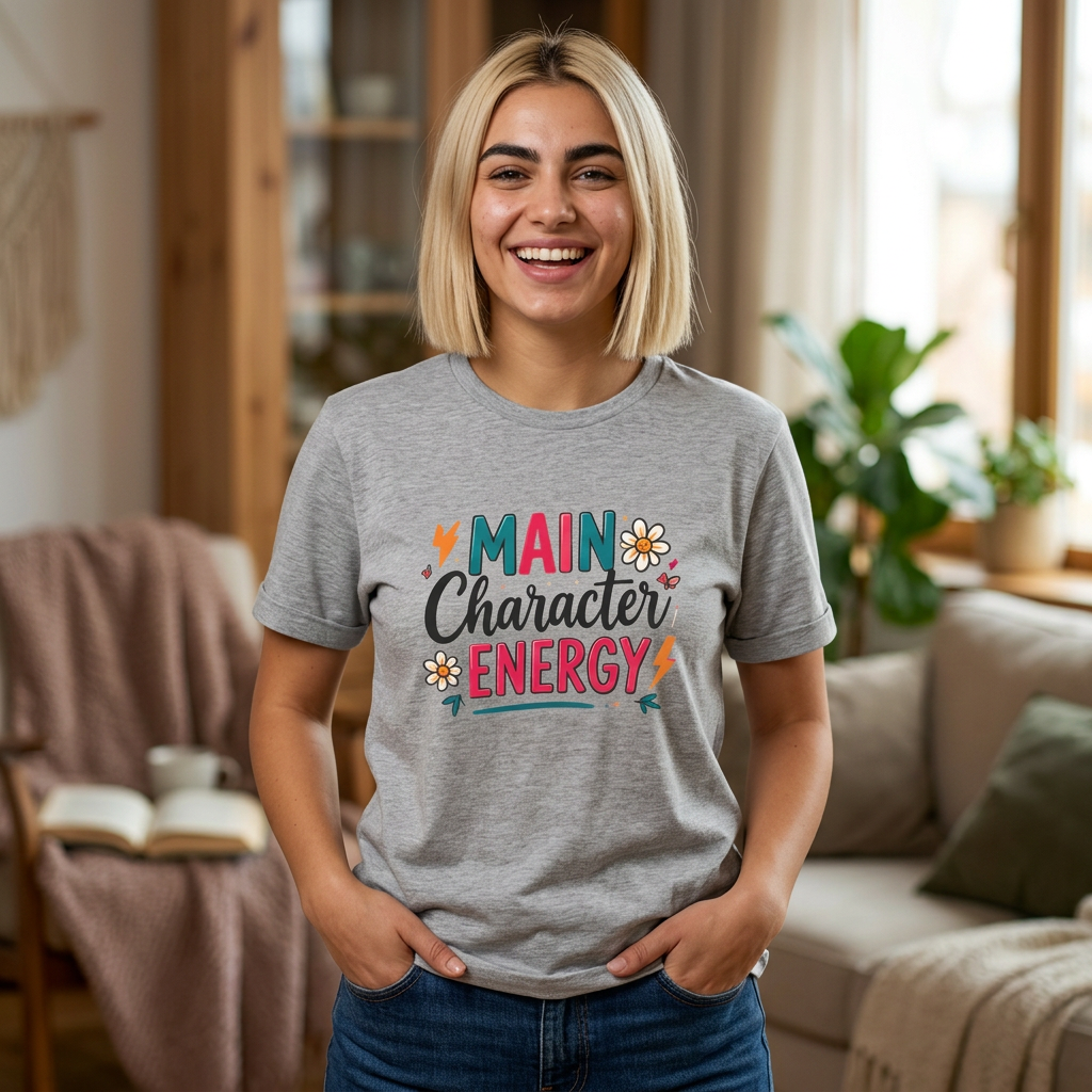 Main Character Energy T-Shirt — Retro Floral Graphic Tee