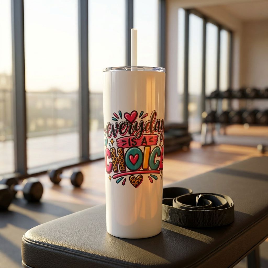 20oz Skinny Tumbler – "Everyday is a Choice" Colorful Inspirational Travel Cup