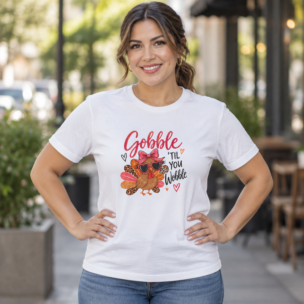 Gobble Til You Wobble Thanksgiving Turkey Tee