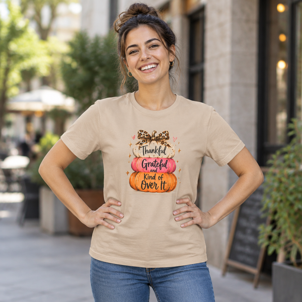 Thankful Grateful Kind of Over It Pumpkin Thanksgiving T-Shirt