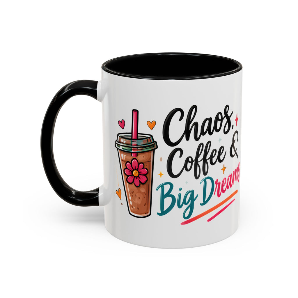 Inspirational Coffee Mug — 'Chaos, Coffee & Cozy Dreams' Accent Ceramic Mug (11/15oz)