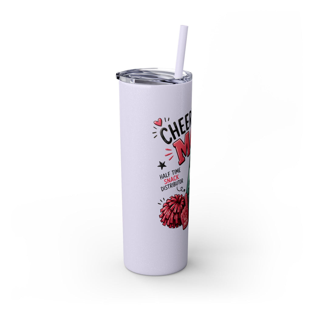 Cheerleader Mom Skinny Tumbler 20oz — Proud, Caffeine-Fueled Sideline Cup with Straw
