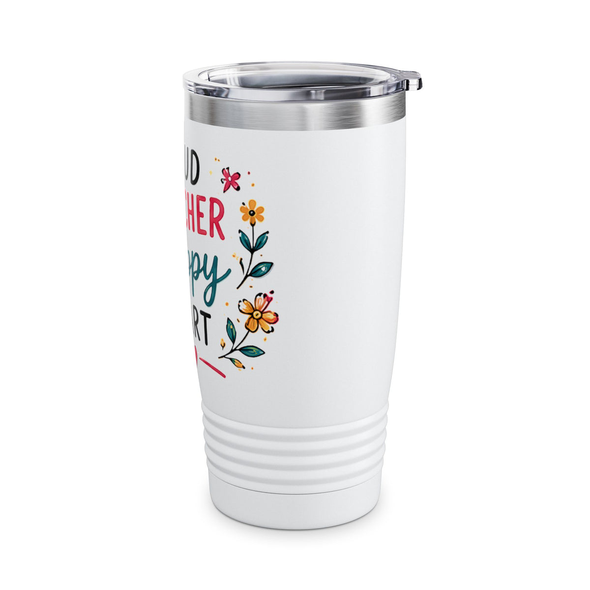 Proud Teacher Happy Heart 20oz Tumbler — Floral Teacher Appreciation Travel Mug