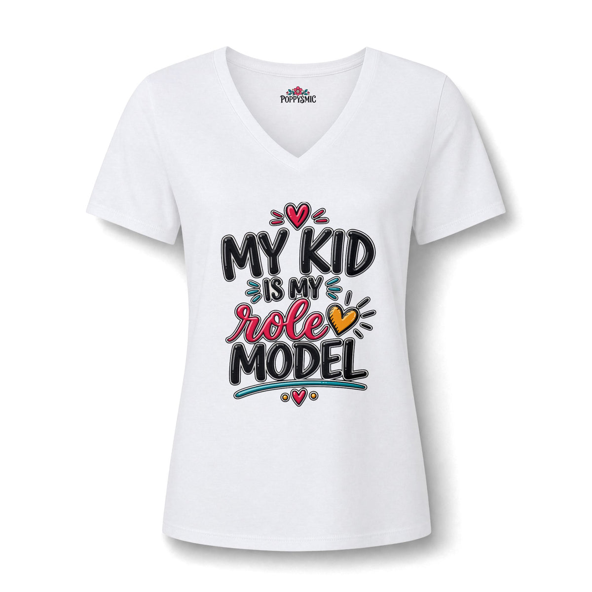 V-Neck Tee — "My Kid Is My Role Model" — Cute Mom Shirt, Gift for Mothers