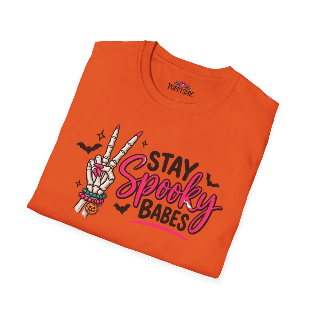 Stay Spooky Babes T-Shirt — Halloween Skeleton Peace Sign Tee