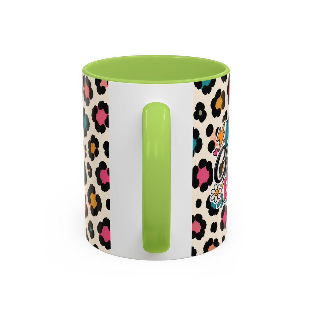 Leopard Print Accent Coffee Mug – Colorful Floral 'Teacher Energy' Design (11/15oz)