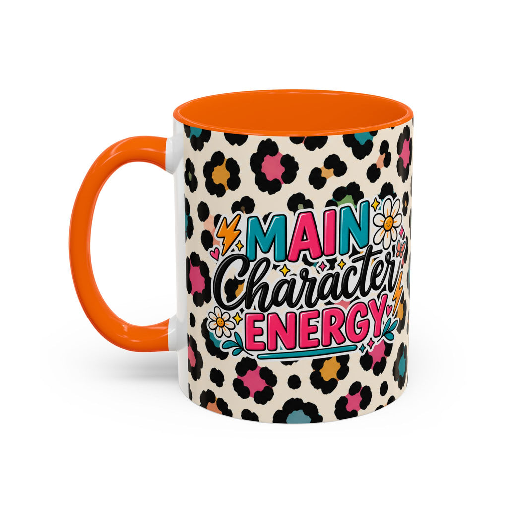 Leopard Print Accent Coffee Mug – Colorful Floral 'Teacher Energy' Design (11/15oz)