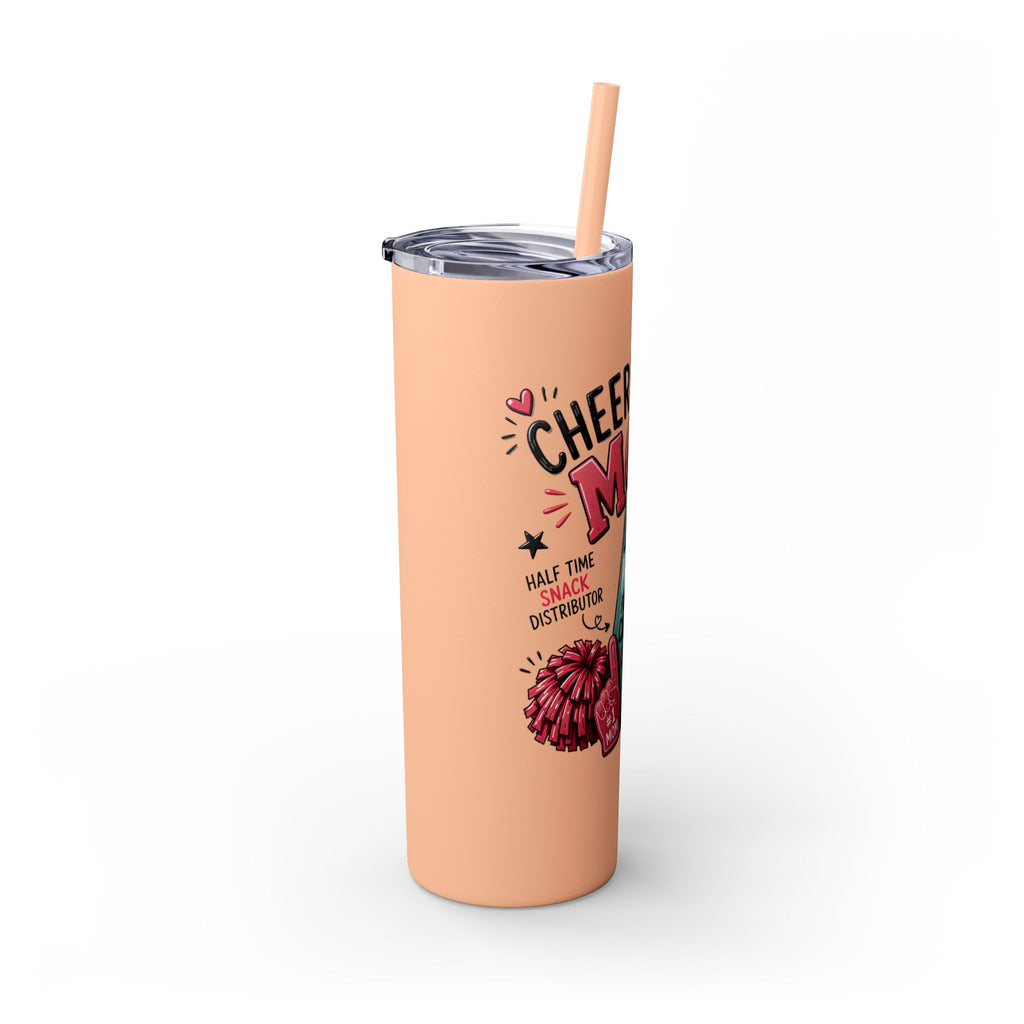 Cheerleader Mom Skinny Tumbler 20oz — Proud, Caffeine-Fueled Sideline Cup with Straw