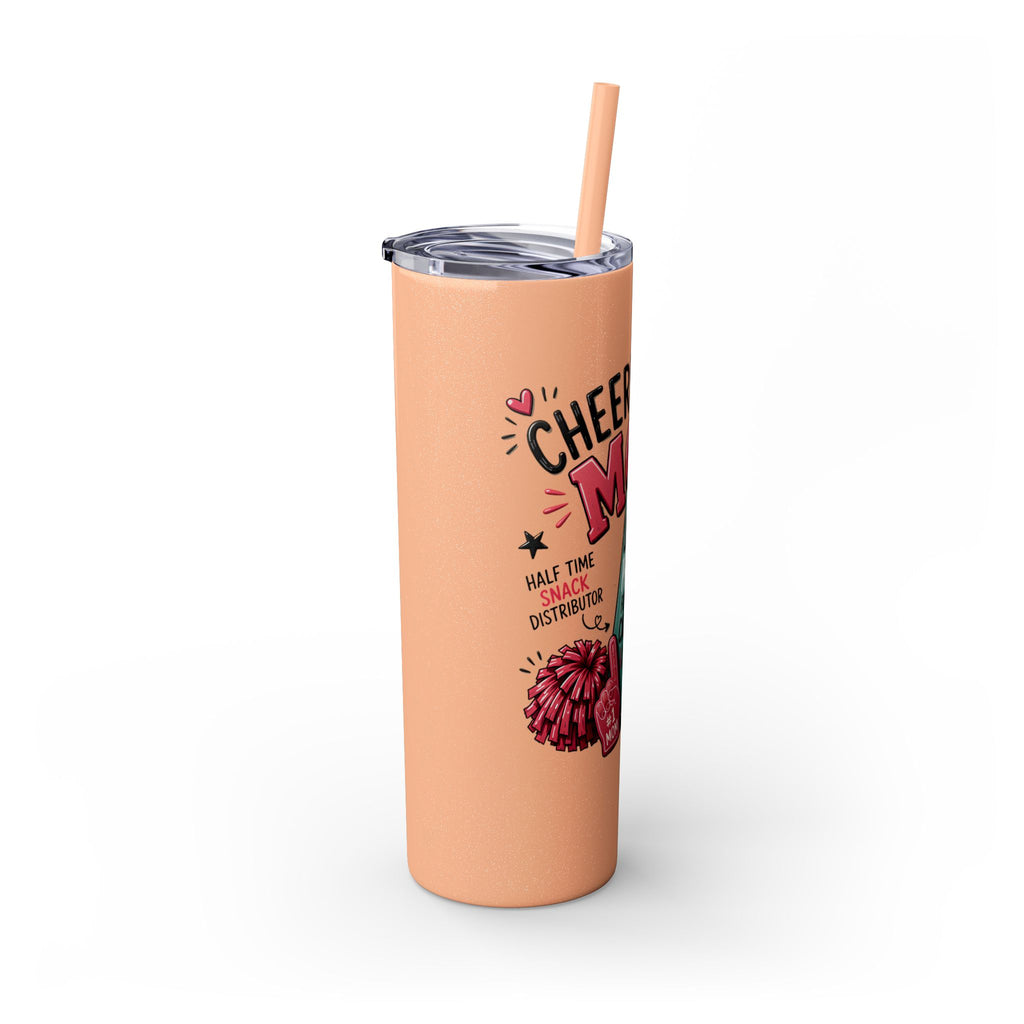 Cheerleader Mom Skinny Tumbler 20oz — Proud, Caffeine-Fueled Sideline Cup with Straw
