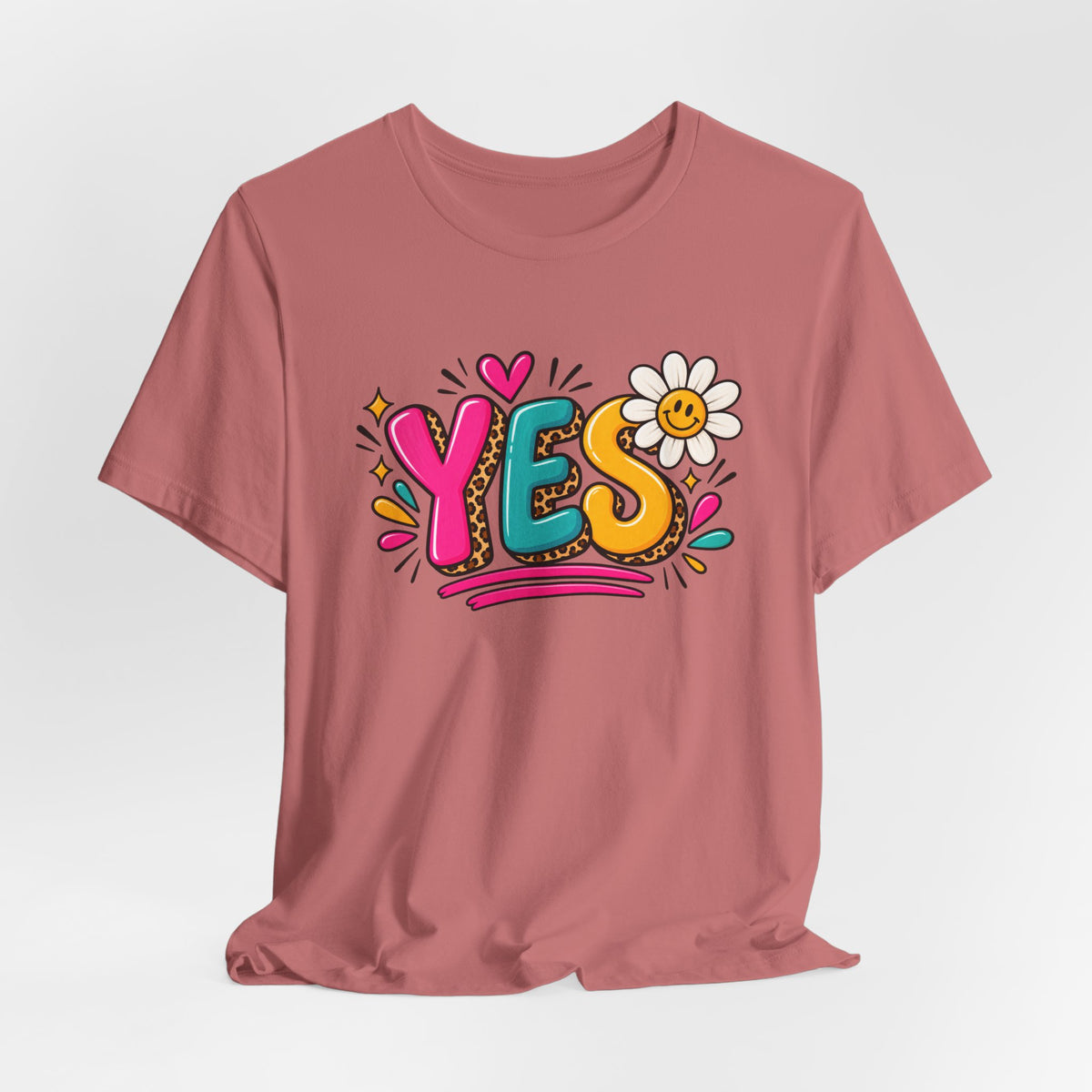 YES Floral Graphic Tee — Colorful Positive Vibes T-Shirt