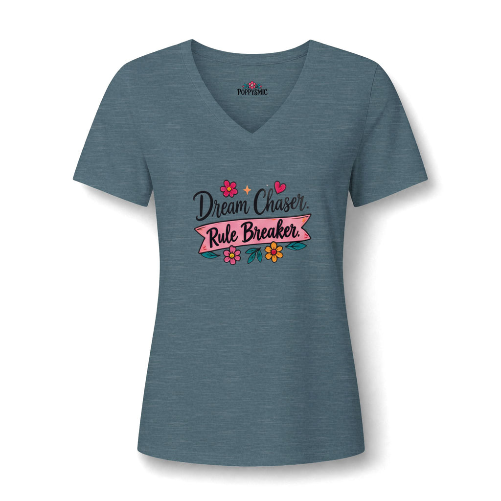 Dream Chaser Rule Breaker V-Neck Tee — Floral Inspirational Women's Shirt