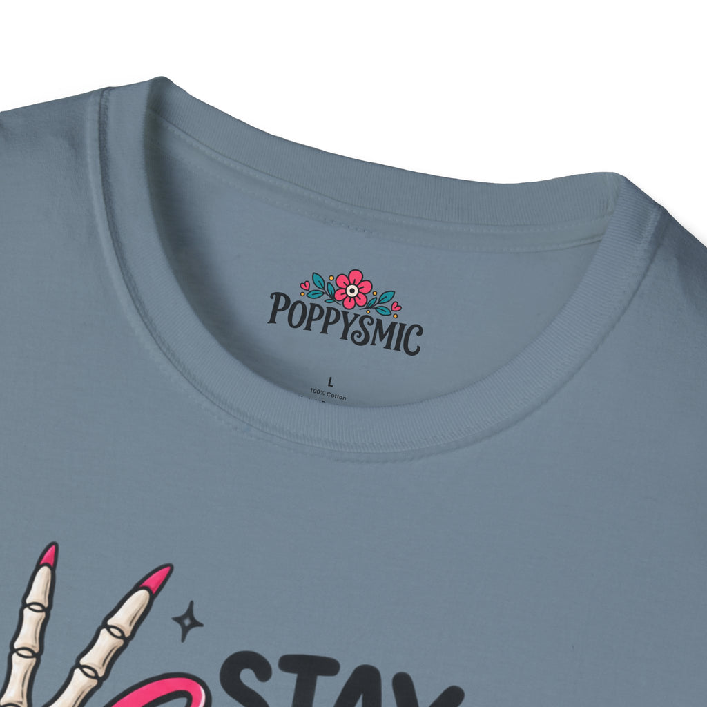 Stay Spooky Babes T-Shirt — Halloween Skeleton Peace Sign Tee