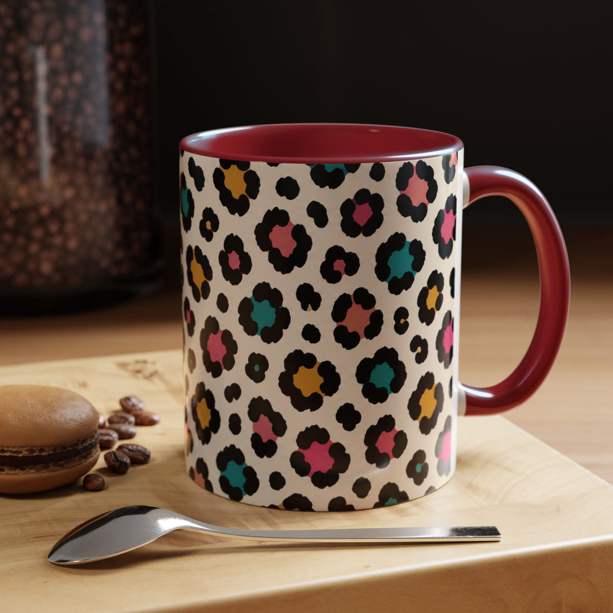 Leopard Print Accent Coffee Mug – Colorful Floral 'Teacher Energy' Design (11/15oz)