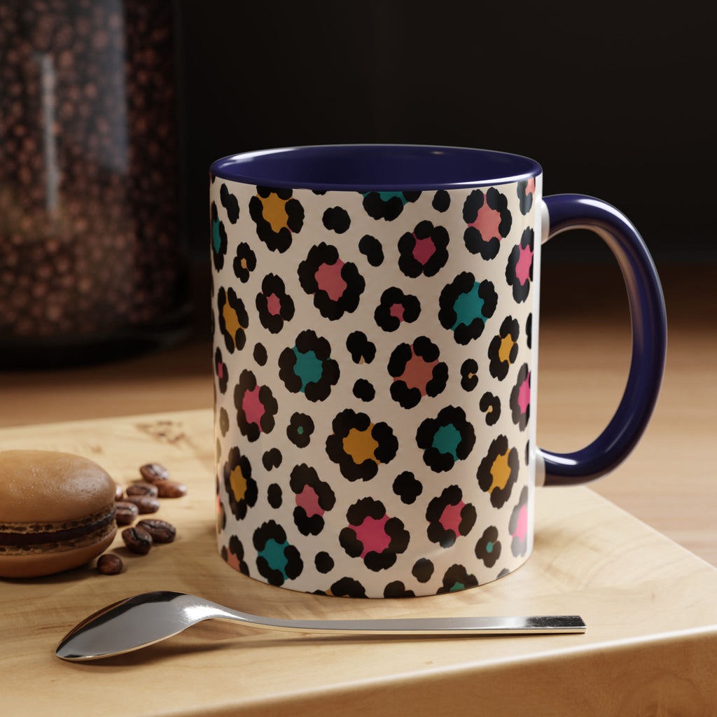 Leopard Print Accent Coffee Mug – Colorful Floral 'Teacher Energy' Design (11/15oz)
