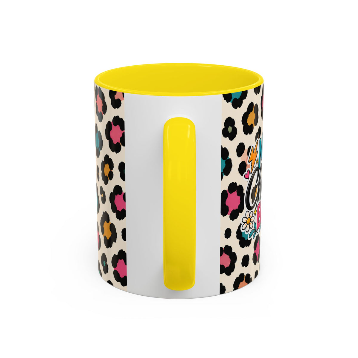 Leopard Print Accent Coffee Mug – Colorful Floral 'Teacher Energy' Design (11/15oz)