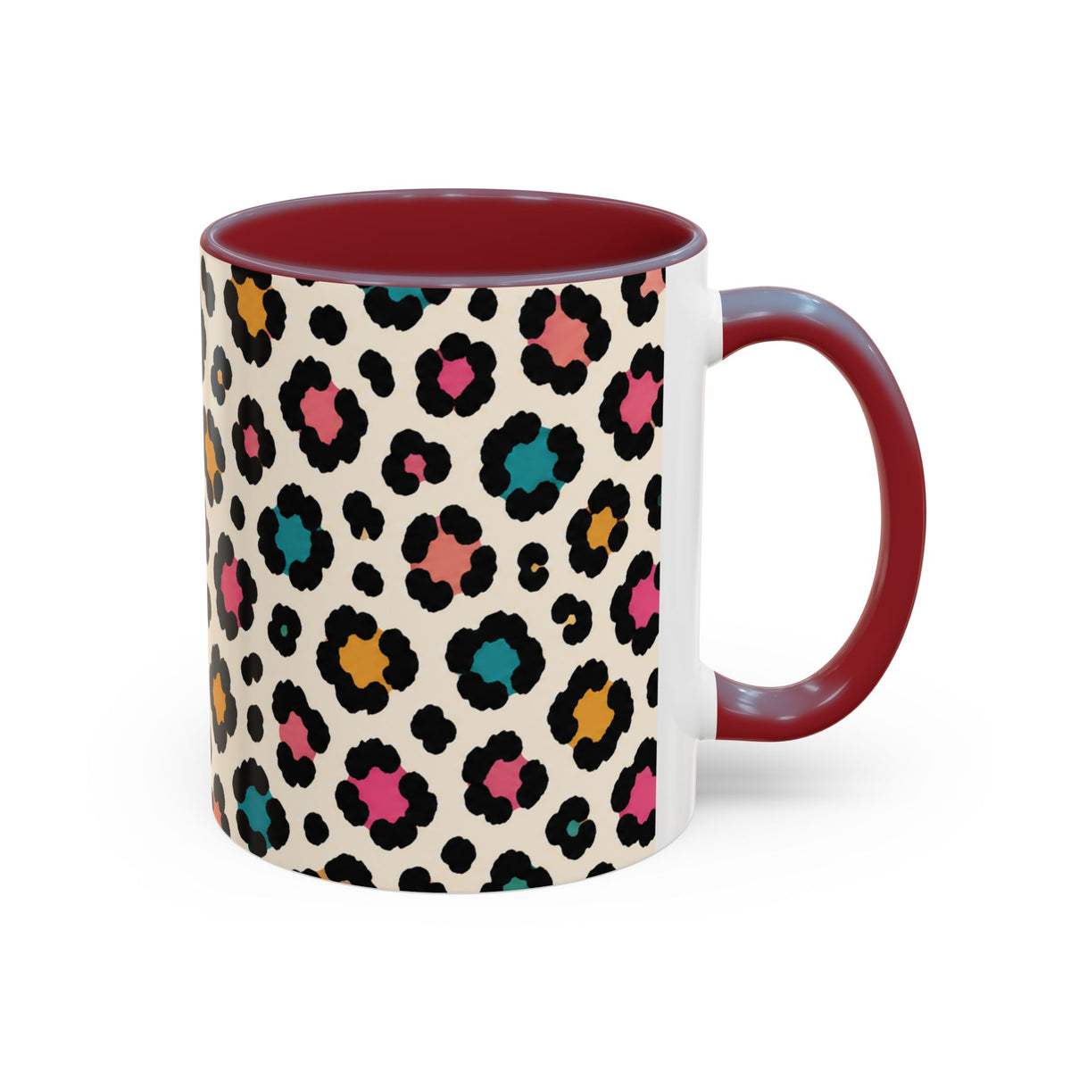 Leopard Print Accent Coffee Mug – Colorful Floral 'Teacher Energy' Design (11/15oz)