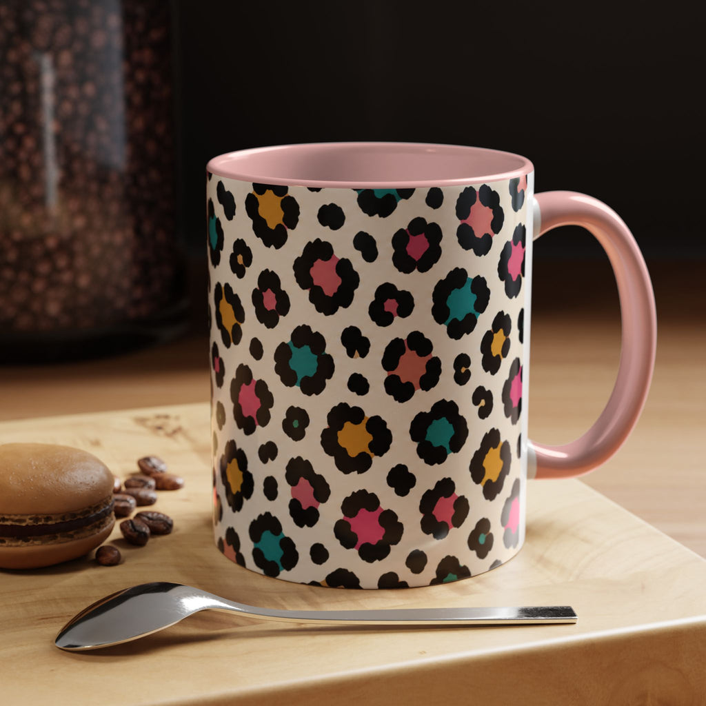 Leopard Print Accent Coffee Mug – Colorful Floral 'Teacher Energy' Design (11/15oz)