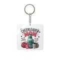 Cheerleader Mom Square Keychain – Loud Proud Supporter with Pom Poms & Coffee