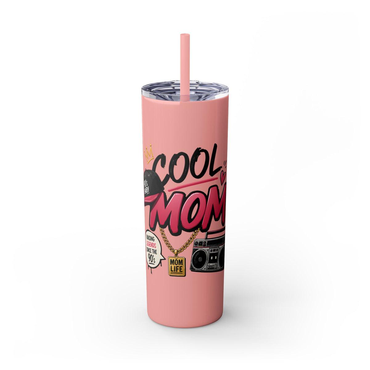 Skinny Tumbler — 'Cool Mom' 90s Retro Graphic, 20oz Travel Cup with Straw