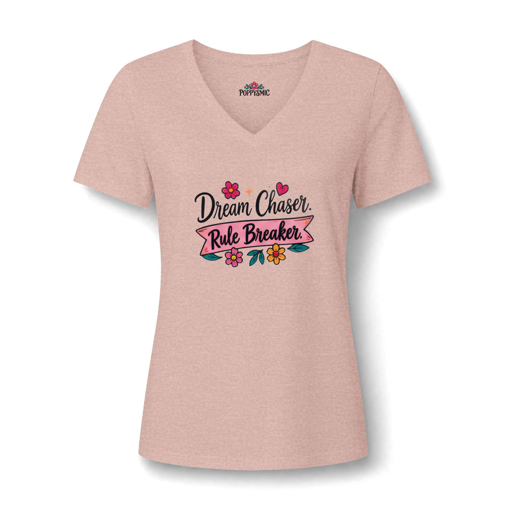 Dream Chaser Rule Breaker V-Neck Tee — Floral Inspirational Women's Shirt