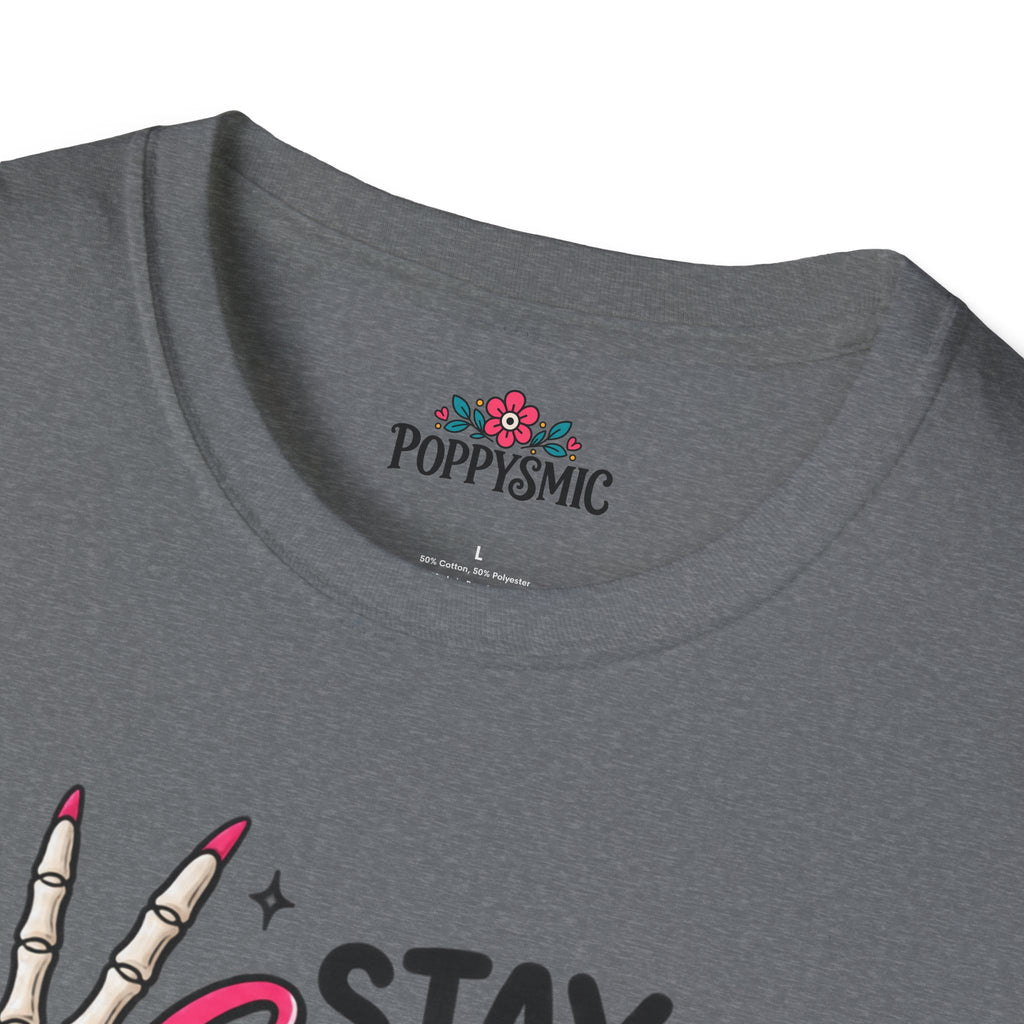 Stay Spooky Babes T-Shirt — Halloween Skeleton Peace Sign Tee