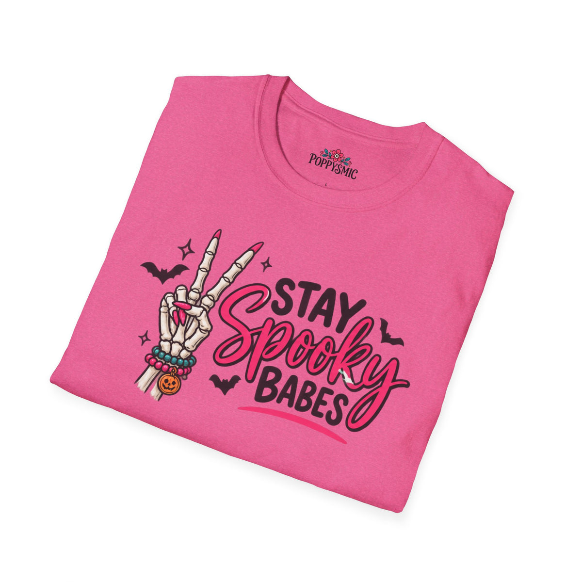 Stay Spooky Babes T-Shirt — Halloween Skeleton Peace Sign Tee