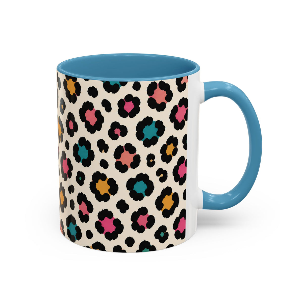 Leopard Print Accent Coffee Mug – Colorful Floral 'Teacher Energy' Design (11/15oz)