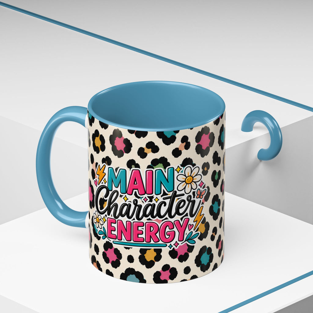 Leopard Print Accent Coffee Mug – Colorful Floral 'Teacher Energy' Design (11/15oz)