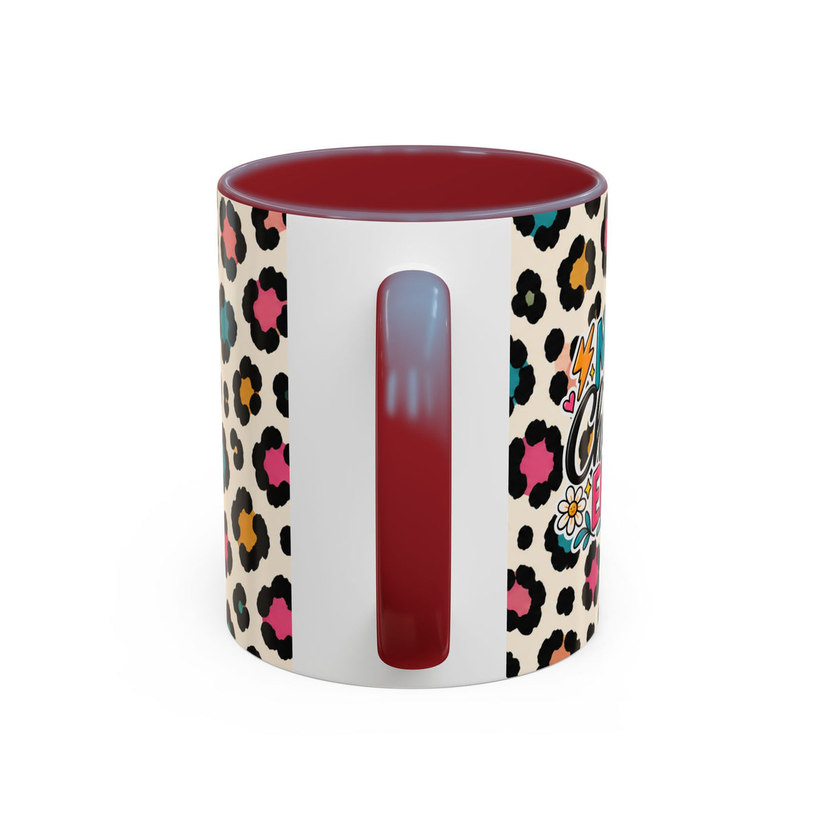 Leopard Print Accent Coffee Mug – Colorful Floral 'Teacher Energy' Design (11/15oz)