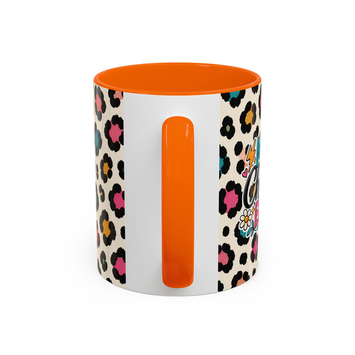 Leopard Print Accent Coffee Mug – Colorful Floral 'Teacher Energy' Design (11/15oz)