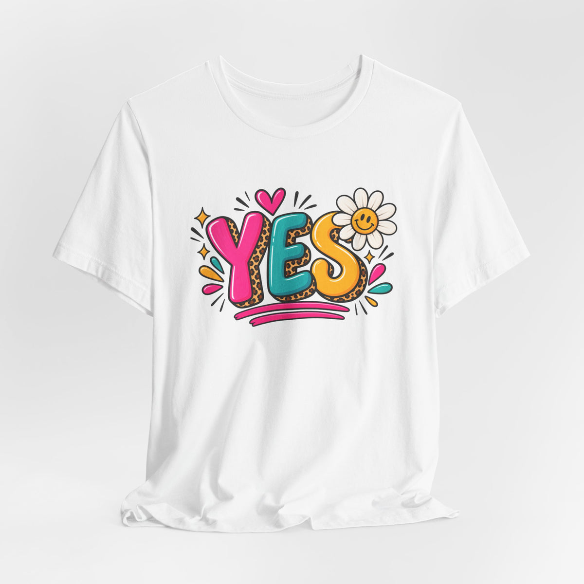 YES Floral Graphic Tee — Colorful Positive Vibes T-Shirt