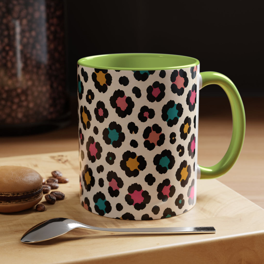 Leopard Print Accent Coffee Mug – Colorful Floral 'Teacher Energy' Design (11/15oz)